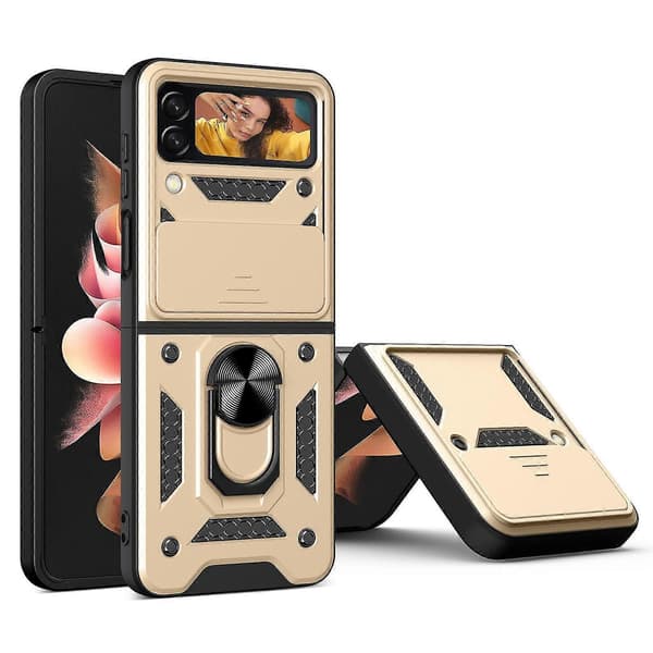 Heavy Duty Armor Case Compatible with Galaxy Z Flip 4, Shockproof Hard PC Shell with Ring Holder
