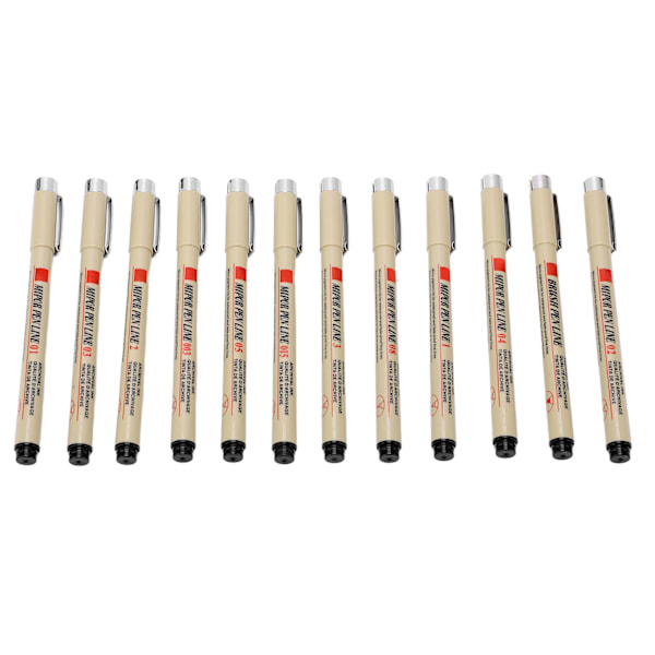 12 st Micro Line Pennor Snabbtorkande Vattentäta Färgbeständiga Linjeritningspennor för Ritning Skrivning Produktdesign Arkitektonisk Design