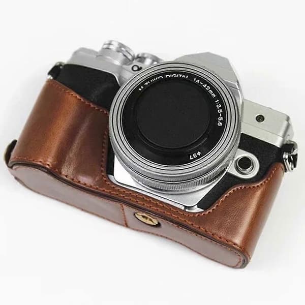 o7k Kamerataske til Olympus OM-D E-M10 Mark IV Læderbund j0q Nemt at skifte batteri - Cof