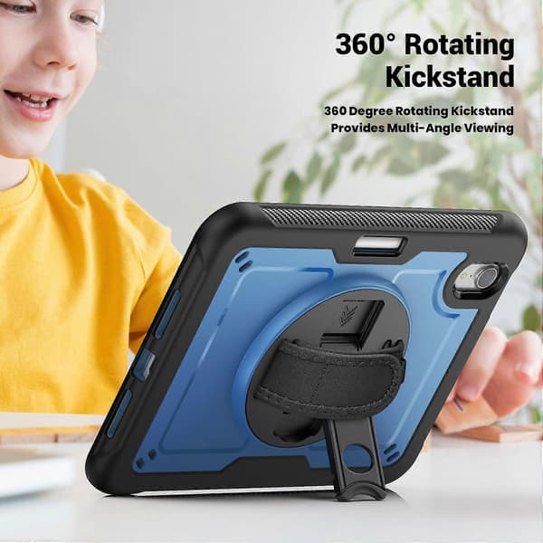 Case with Stand for iPad mini (2024)/(2021) PC+TPE Tablet Protection with Hand Strap and Shoulder Strap