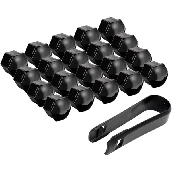 20 stk 21 mm bilhjulmøtrikkapper (sort) sekskantede dækhjulbolte møtrikkapper Dækskruehætter med støvbeskytter værktøjssæt