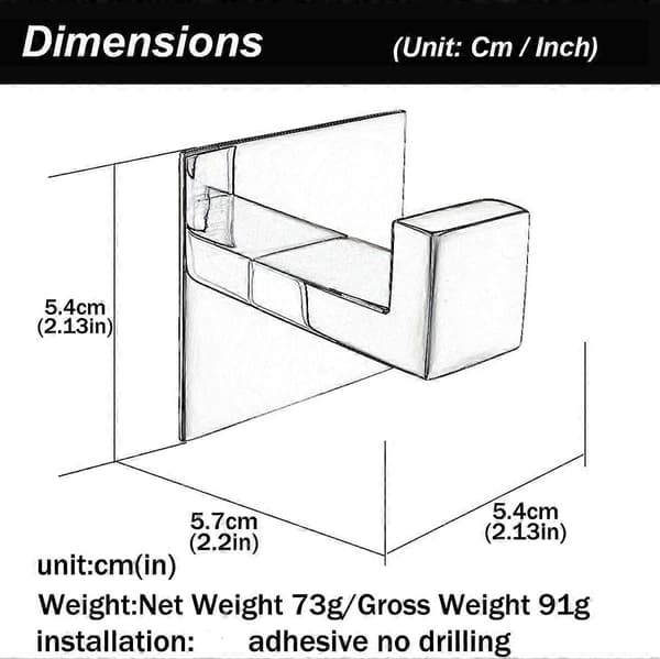 304 Stainless Steel Square Self-Adhesive Wall Hook for Bathroom Towel Robe Coat, Multifunctional Self-Adhesive Hook No Drilling, B
