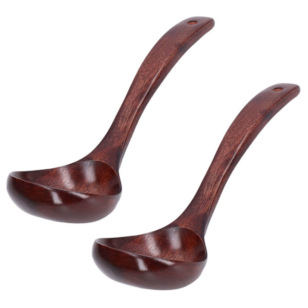 2 stk treskje i tre med langt håndtak, sett for grøt, kaffe, dessert, 9 cm skjebredde