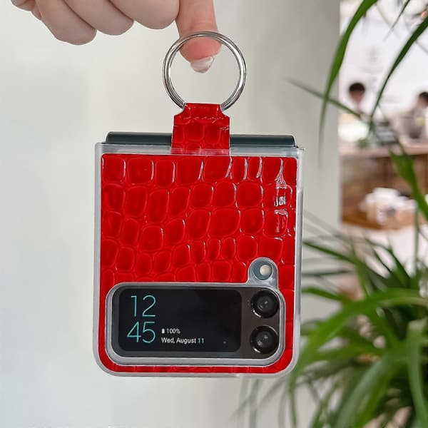 Crocodile Pattern Case Compatible with Samsung Galaxy Z Flip 3/4, Shockproof PU Leather Cover with Ring