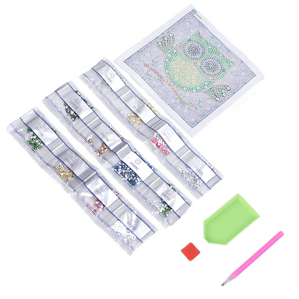 Rhinestone Maleri Kit Tegneserie Ugle Mønster Skinnende Utsøkt 5D Høyoppløselig Utskrift DIY Maleri Kunst 17x17cm