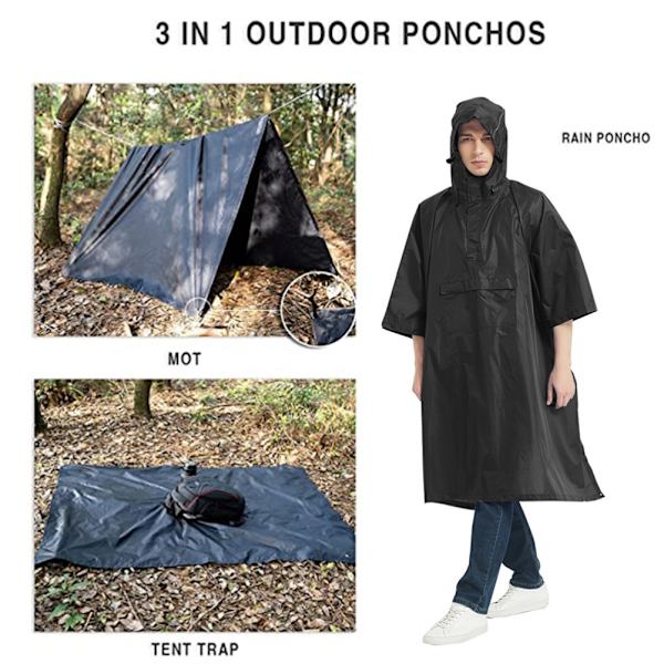 3 i 1 regnponcho för vuxna Återanvändbar regnkappa med huva Bärbart picknickmatta tält för utomhusvandring, klättring och camping