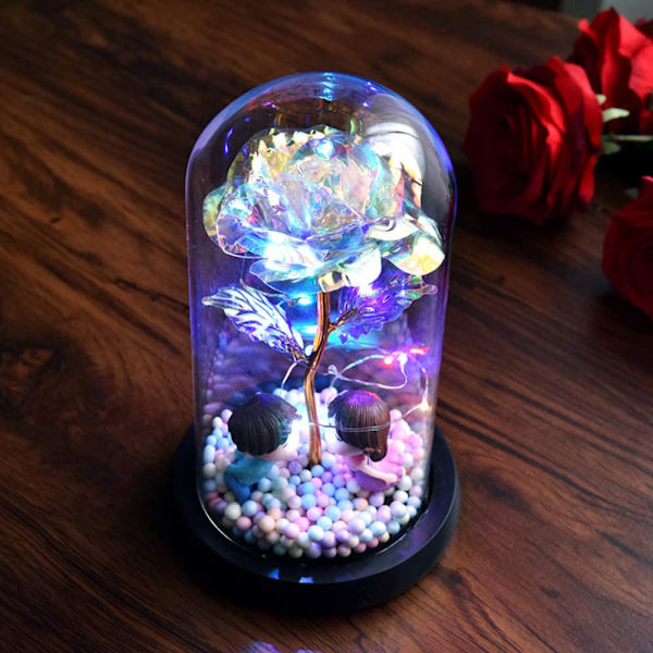 Glas Kunstig Rose LED Lyskæde Valentinsdag Gave Gave Simulering Blomst Glas Cover Led Lys