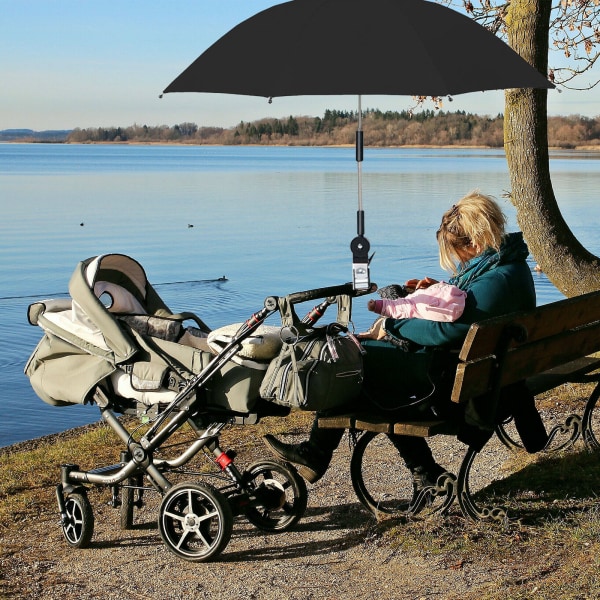 Bærbar stolparaply med klemme - Justerbar højde og universel pasform (55 cm paraplyhøjde, 80 cm overdækningsdiameter) black