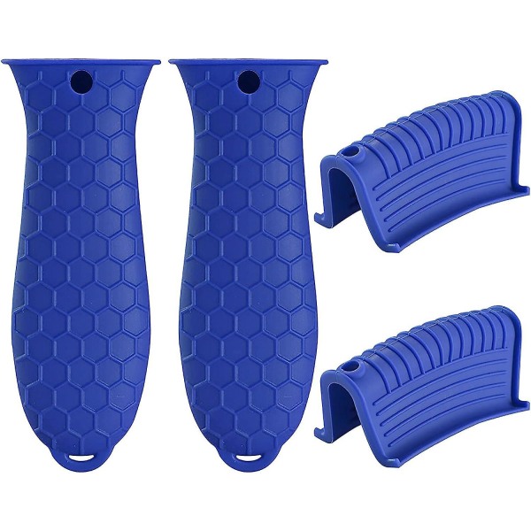 4-Pak blå silikone Hot Handle Holder til støbejernsgryder og gryder