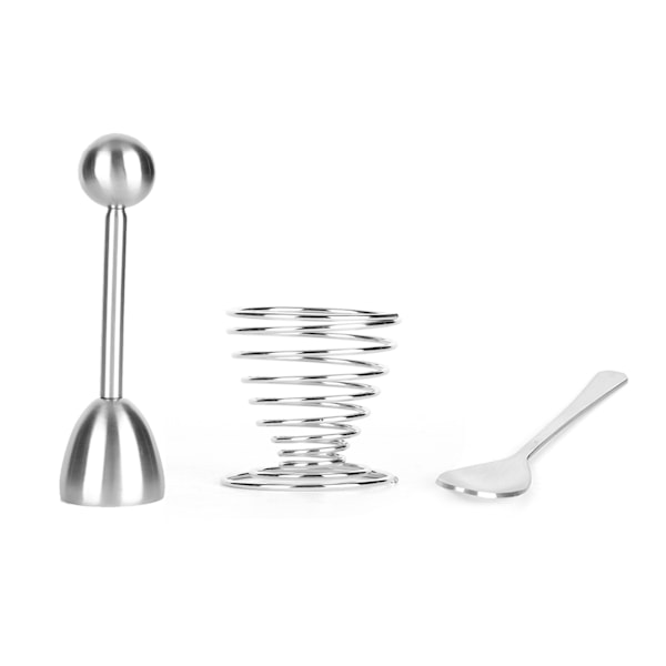 Äggskärare Topper Set Rostfritt Stål Kök Verktyg med Äggskal Öppnare Fjäder Äggkopp Hållare Sked
