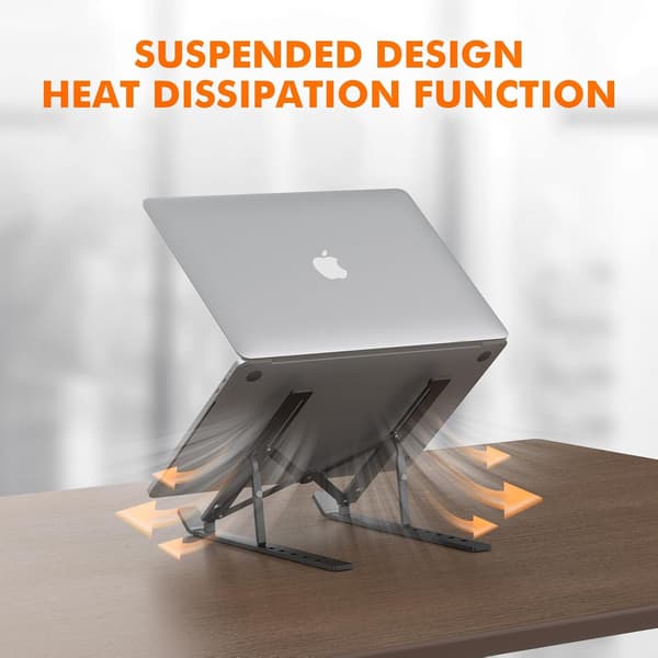 Laptopstativ, justerbar ventileret laptopholder i aluminiumslegering sort (18 tommer)