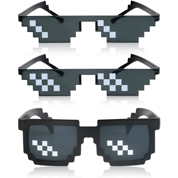 3-pakningsglasssolbriller for menn og kvinner 8 bit mosaikkdesign svart, firkantet