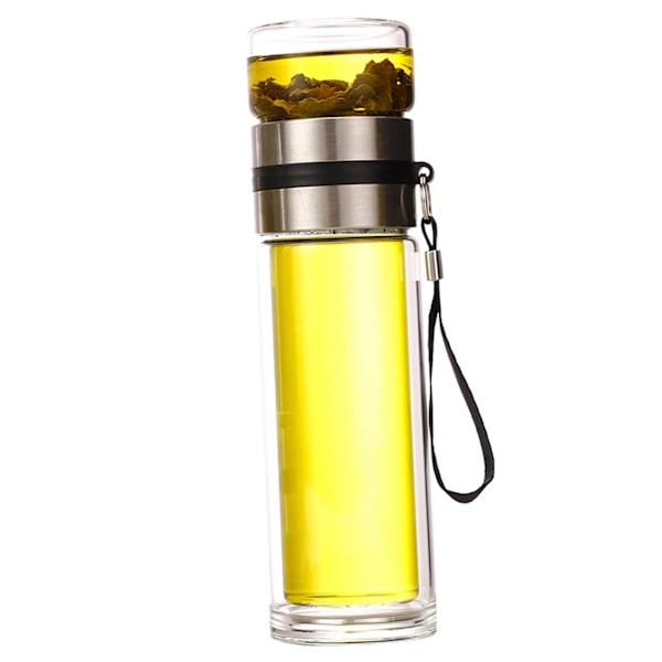 Dubbelväggig Glasflaska 450ml Högtemperaturbeständig Dubbelväggig Glas Te-Separationsflaska