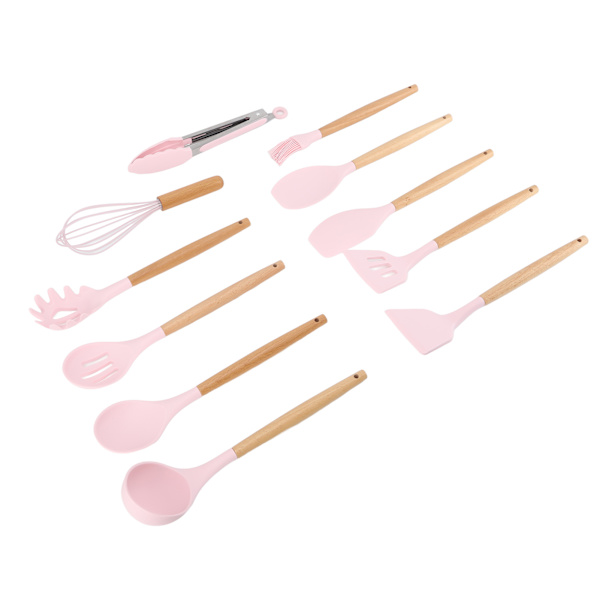 11 stk. køkkenredskaber sæt varmebestandigt sømløst design non-stick behagelig berøring madlavningsredskaber spatel sæt til hjemmet pink