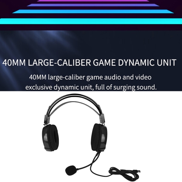 Gaming Headset Kablet Komfortabel multifunksjonell flerfarget RGB-hodetelefon med rundstrålende mikrofon Svart