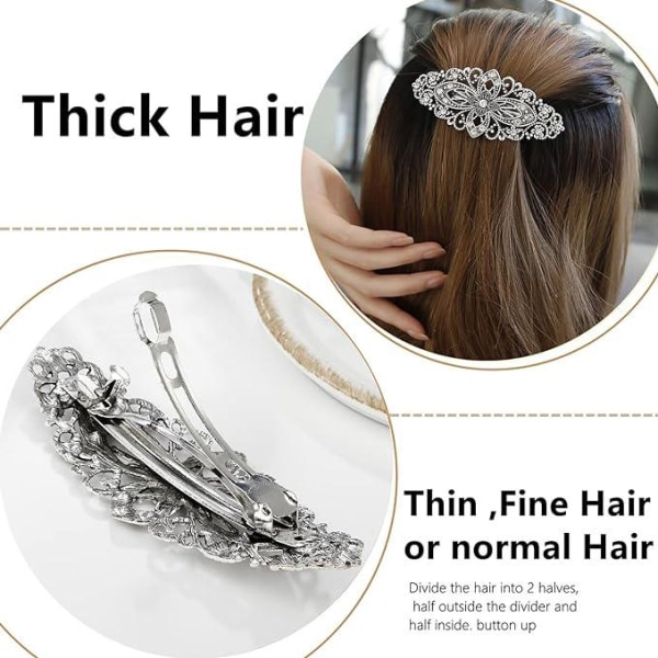 Vintage blomma hårklämma, kvinna hårklämma smycken, gnistrande silver håraccessoarer, kvinna kristall handtag