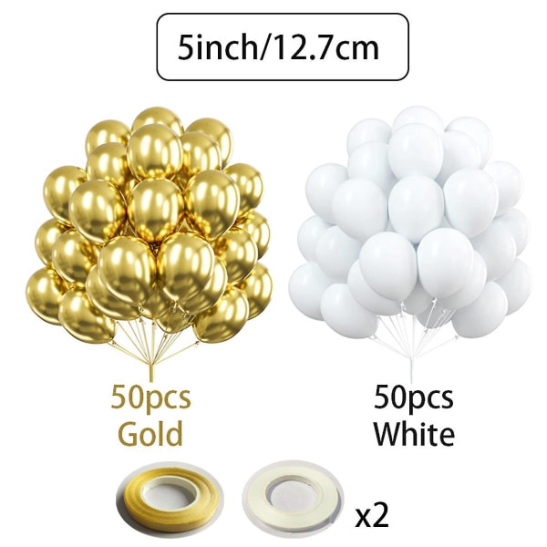 Metallinen juhla: 50 hopeailmapalloa + 50 valkoista puhallettavaa ilmapalloa