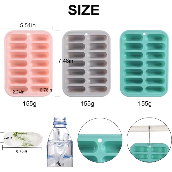 3x grønn silikonisbitbrett, isbitform med lokk, pølse- og pølseform, oppvaskmaskin og stekeovn, egnet for vannflasker