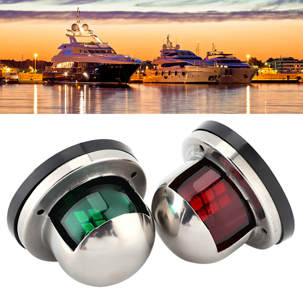 2 stk 12V Røde og Grønne LED Navigasjonslys i Rustfritt Stål for Seiling Båt Yacht
