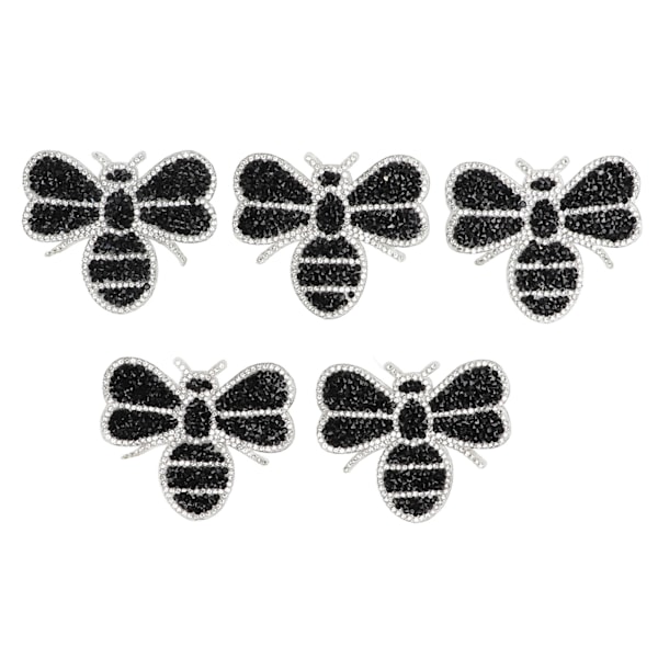 5 stk. Små Bi-Rhinestone-merker, dekker over flekker og skader, søt form, svarte dyr, Rhinestone-applikasjoner for DIY-håndverk