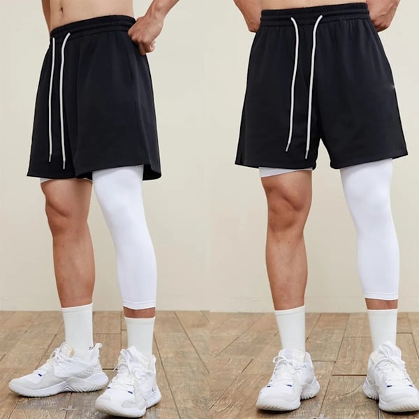 Träningstights Elastiska Fitness Kompressionsbyxor Sport Snabbtorkande Byxor för Löpning Kroppsskulptering Vit Vänster Lång Höger Kort M