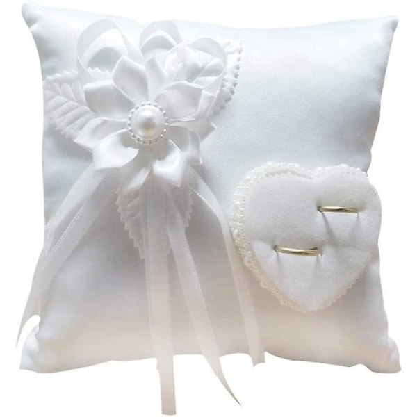 Maalaismainen vihkisormuksen kantava tyyny - romanttinen White Rose Heart Ring Box Favors