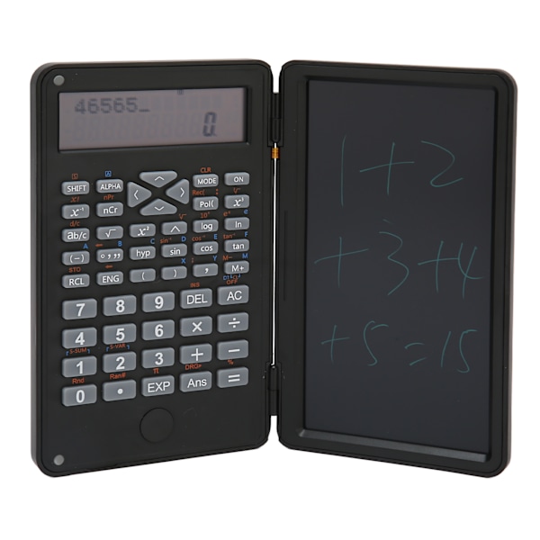 Lommeregner med notesblok, bærbar, 10 cifre LCD-display, videnskabelig lommeregner til skole, kontor, møder og familie, sort