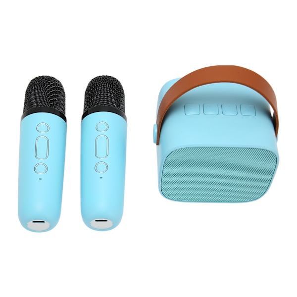 Karaokemaskin Multifunktionell Stereo Ljud Portabel Bluetooth Högtalare med 2 Trådlösa Mikrofoner för Hemmabjudning KTV Blå