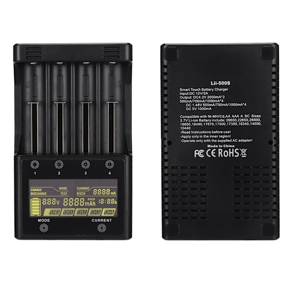 LiitoKala Lii-500S 4 Slots LCD Batterioplader til Lipo Ni MH 18650/26650/14500/Aa AAA (EU)