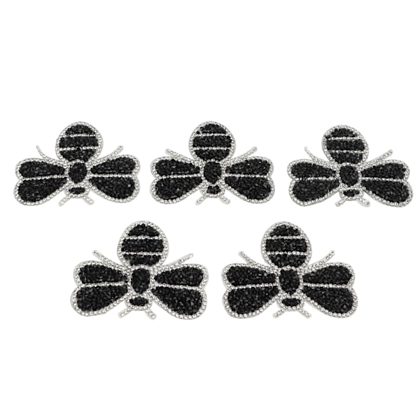 5 stk. Små Bi-Rhinestone-merker, dekker over flekker og skader, søt form, svarte dyr, Rhinestone-applikasjoner for DIY-håndverk