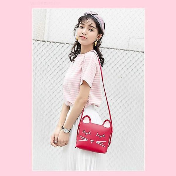 Sød lille pige skuldertaske pung, mini prinsesse taske, rød pink kat skuldertaske