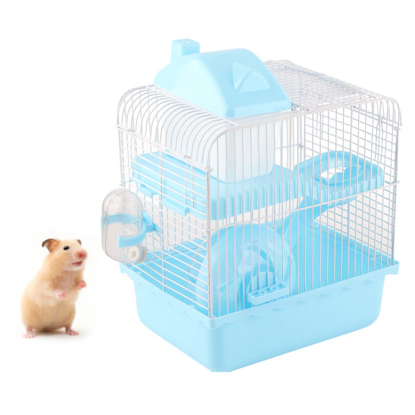 2-vånings Hamsterbur Stor Yta Hög Chassi Design Hamster Habitat Bur för Husdjur Hamster Små Djur Blå