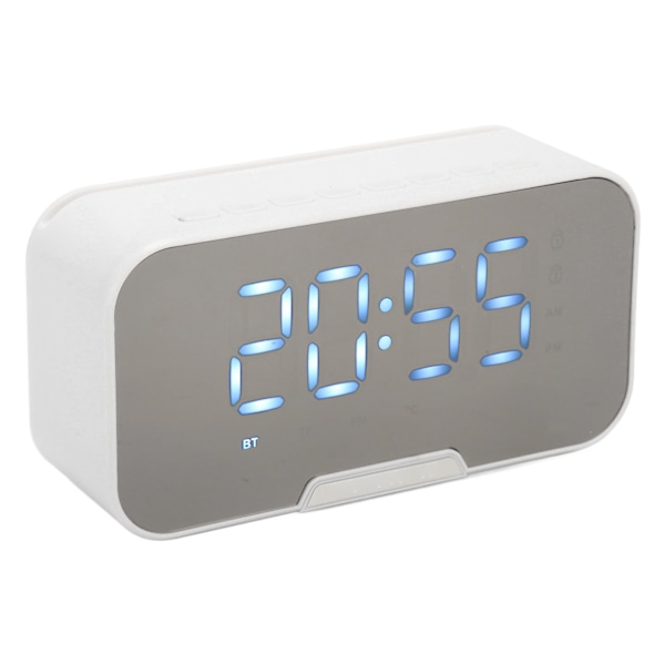 Bluetooth-högtalare med digital väckarklocka, temperaturvisning, röstmeddelande, FM-radio, spegelväckarklocka, vit