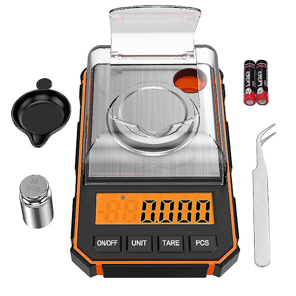 Pocket Precision Scale - 50g Capacity, 0.001g Accuracy, Includes Calibration Weight and Tweezers