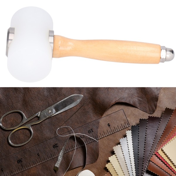 Læderudskæringshammer - Håndlavet læderhammer i nylon med træhåndtag (primær farve, dobbelt hoved)