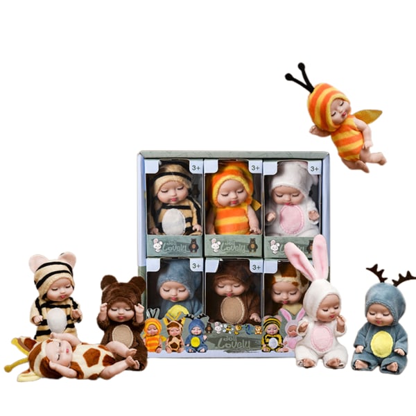 Mini Sleeping Rebirth Dolls - Sett med 6 miniatyr dukkeleker for baby, barn, jenter, bursdagsgave