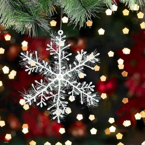 60 Hvite Glitrende Snøfnuggpynt til Juletre og Vindusdekorasjon, 6cm