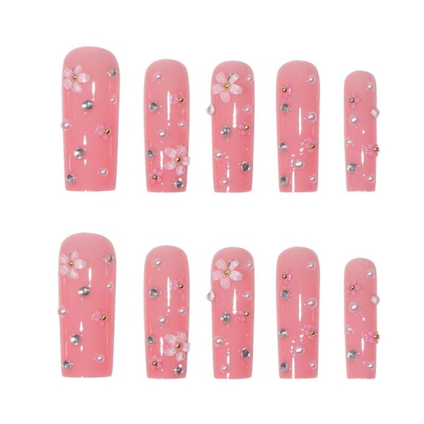 24 Pack Floral Diamond Nail Art puettavat kynnet metalliset timanttikynnet viimeistellyt pitkät tekokynnet