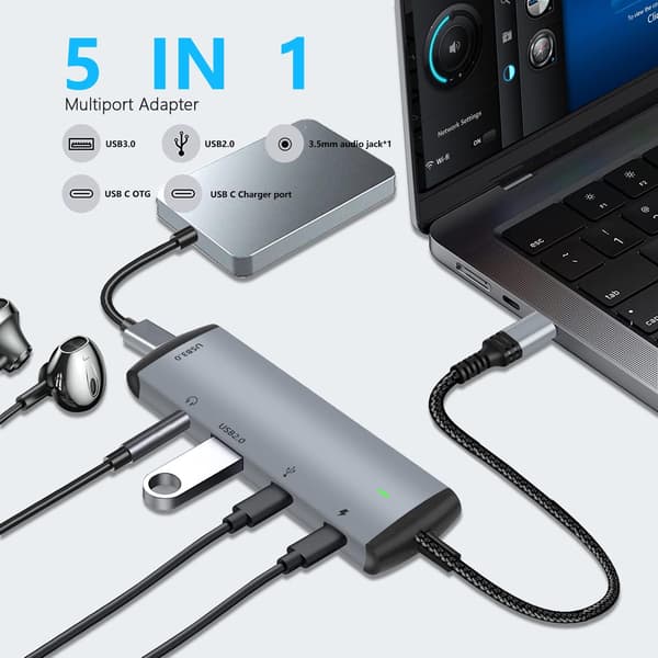 90 graders USB C til USB-adapter 3-pakning Vinklet USB C hann til USB 3.0-adapter for MacBook Pro 2020/iMac/MacBook etc.