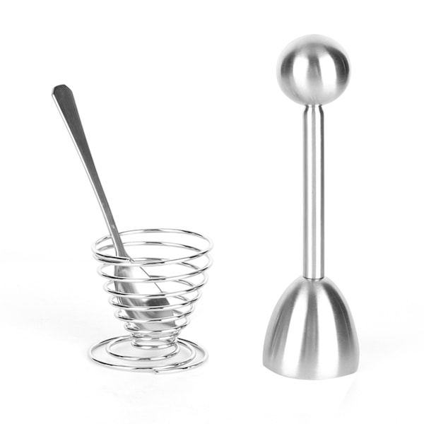 Äggskärare Topper Set Rostfritt Stål Kök Verktyg med Äggskal Öppnare Fjäder Äggkopp Hållare Sked