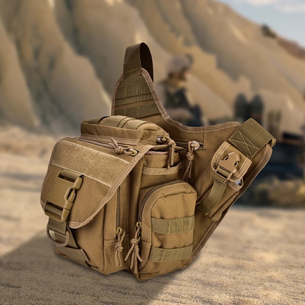 Slitstark Military Chest Axelväska för män för resor och vandring utomhusutrustning (Khaki)