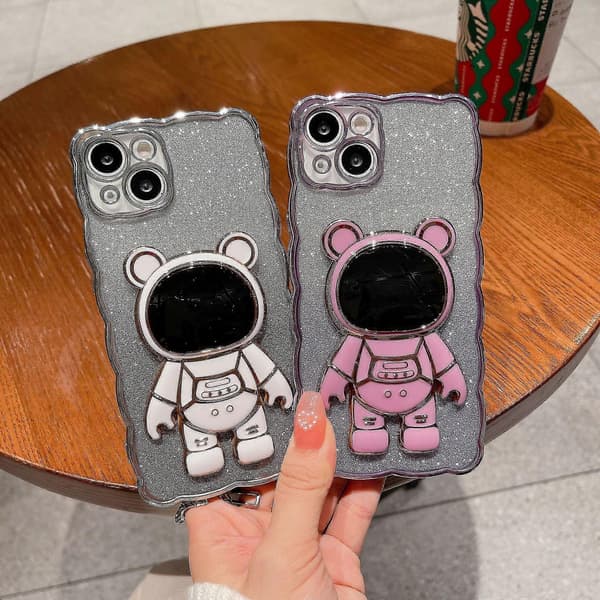 Plated Transparent Case Compatible With iPhone 14 Pro Max/14 Pro, Soft Shockproof TPU Cover With Astronaut Stand