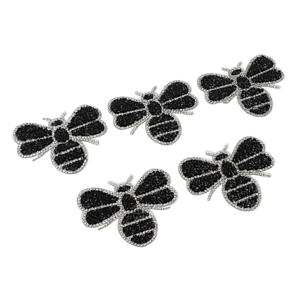 5 stk. Små Bi-Rhinestone-merker, dekker over flekker og skader, søt form, svarte dyr, Rhinestone-applikasjoner for DIY-håndverk