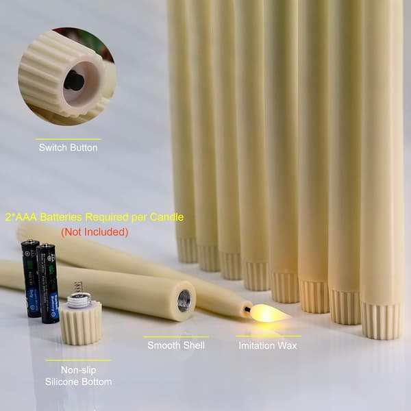 Yme 10-pack LED Ivory Taper Candles with Remote and Timer, Plastic Warm White Window Lights Battery Operated