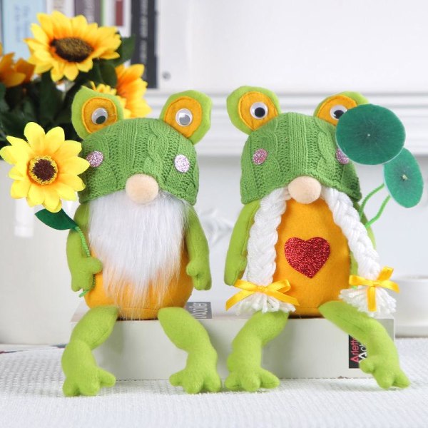2 stk-Søde Rudolph the Frog figur Skrivebordsdekoration strikkehætte Ansigtsløs Gnome Doll
