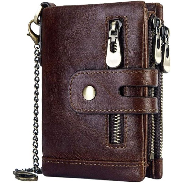 Miesten lompakko RFID-suojattu nahkalompakko (ruskea), vetoketjullinen kolikkotasku luottokorttipidike varkaudenesto lompakko