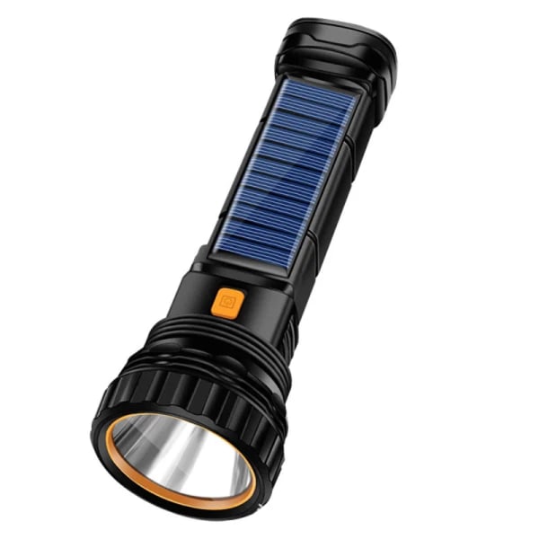 Solcell/uppladdningsbar multifunktions LED-ficklampa med power , 4 lägen