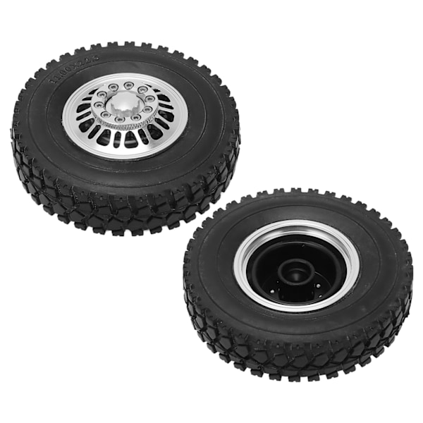 2 kpl RC-auton renkaat Etupyörän laakerit Hopea Alumiiniseosvanteet Mustat Kumirenkaat Tamiya 1/14 Kaatolava-autolle