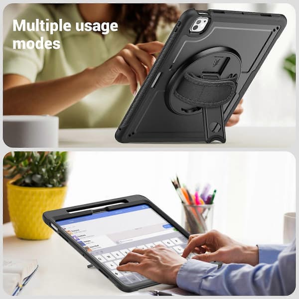 Etui med stativ, PC TPE Tabletbeskyttelse med håndrem til iPad Pro 13 (2024) M4