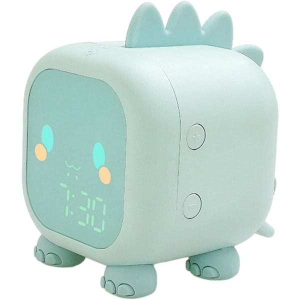 Vækkeur til børn Digitalt dinosaurvækkeur med snooze-tilstand, natlys i soveværelset, søvntræner for digitalt ur til børn (grøn)